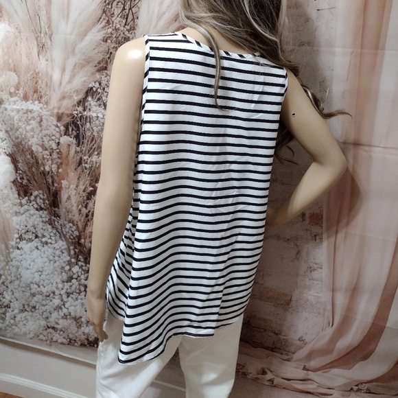 Time and Tru Women's Large (12-14) White & Black Striped Tank Top - Picture 6 of 9